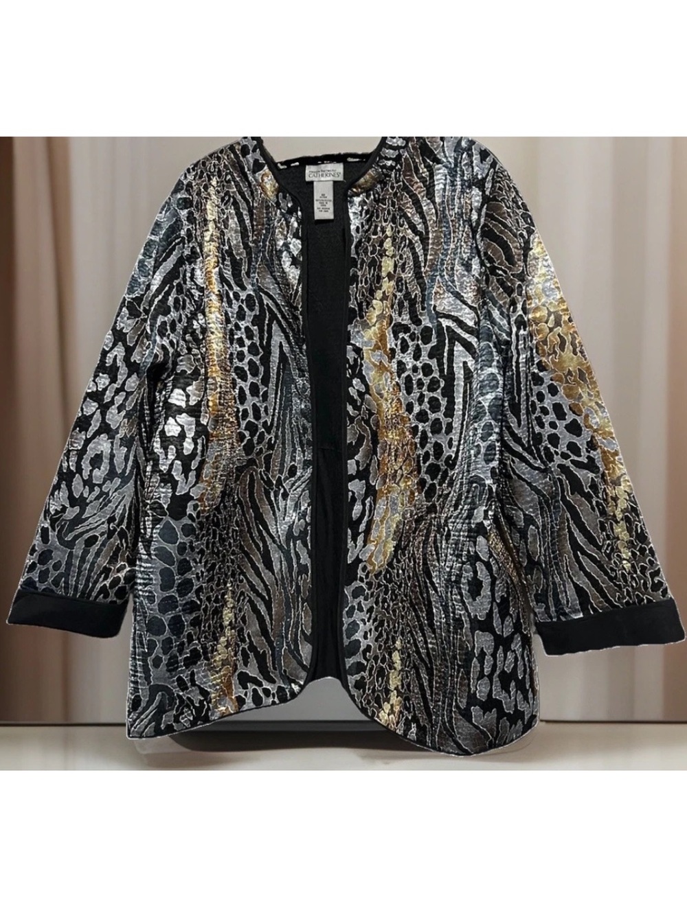 Catherines Jacket 0X Textured Animal Print Open Front Outfit Topper Womens 14/16
